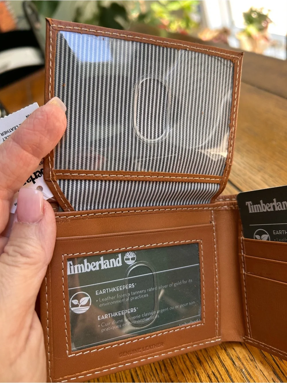 Timberland Tan Leather Bifold Wallet with Embossed Tree genuine leather